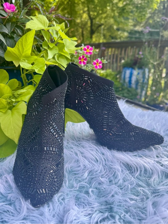 Shoes - Black Rhinestone Stretch Ankle Booties - Women's Dress Booties